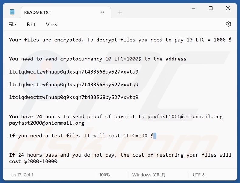GURAM ransomware nota de resgate (README.txt)