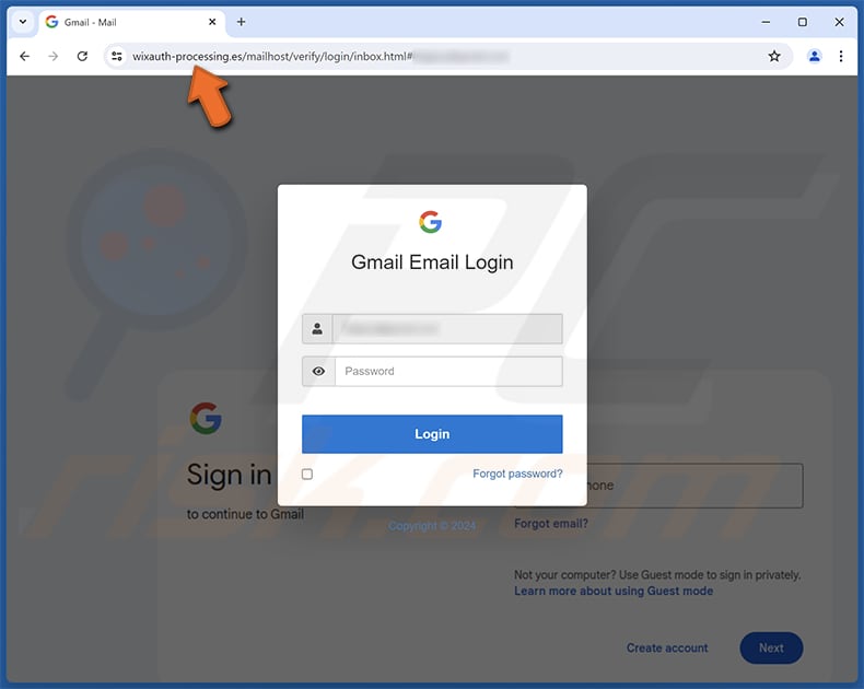 Password Credentials Email Site de phishing fraudulento