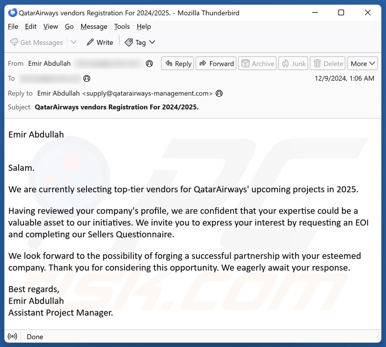 Qatar Airways campanha de spam por correio eletrónico