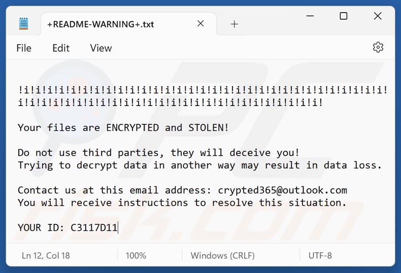 Revive ransomware nota de resgate (+README-WARNING+.txt)