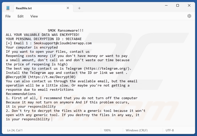 SMOK ransomware ficheiro de texto (ReadMe.txt)