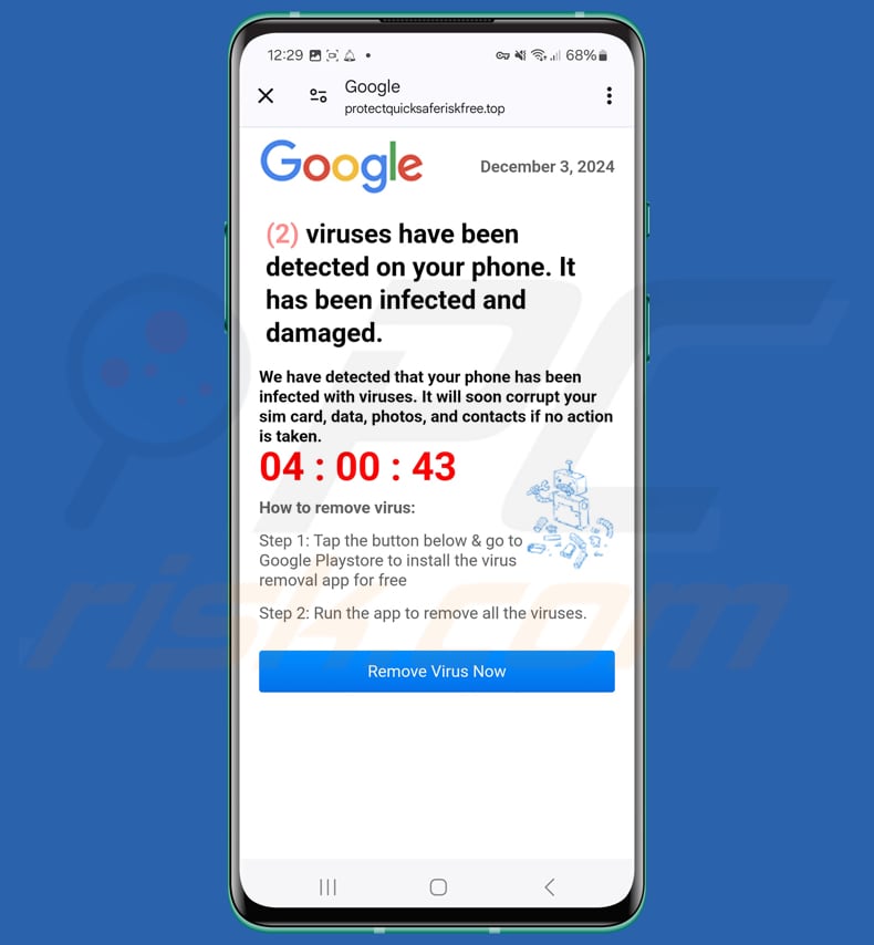 Viruses Have Been Detected On Your Phone antecedentes da burla