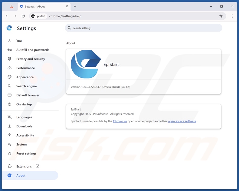 EpiStart (EpiBrowser) aplicação indesejada