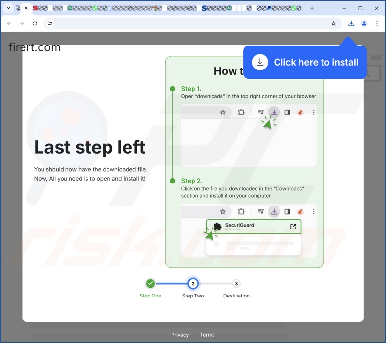Sítio Web enganador utilizado para promover SecuriGuard PUA passo 2