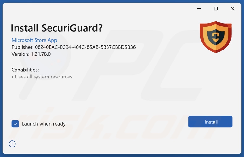 SecuriGuard PUA configuração da instalação