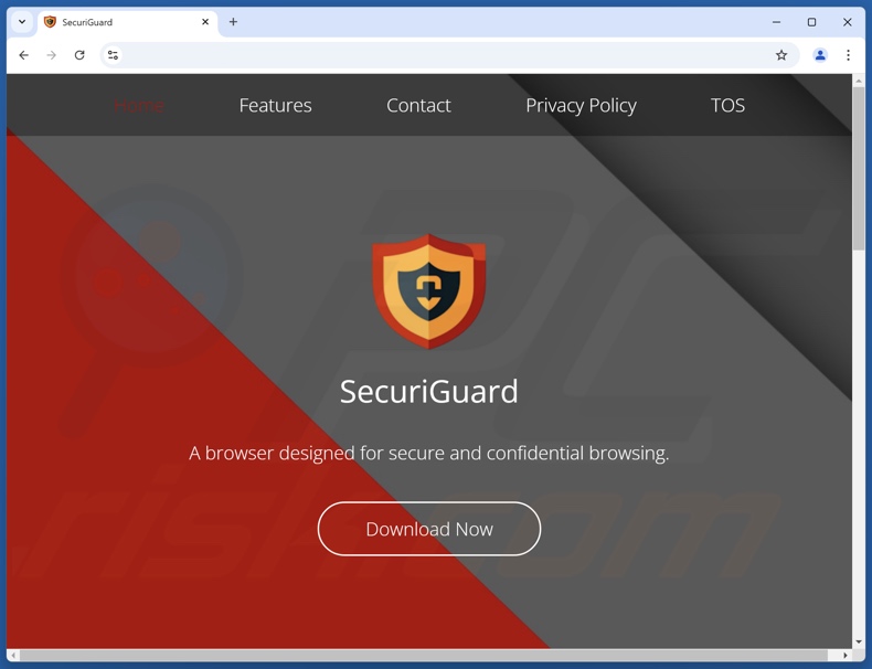Sítio Web utilizado para promover SecuriGuard PUA