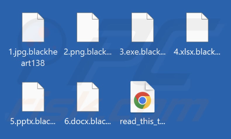 Ficheiros encriptados pelo ransomware BlackHeart (extensão blackheart138)
