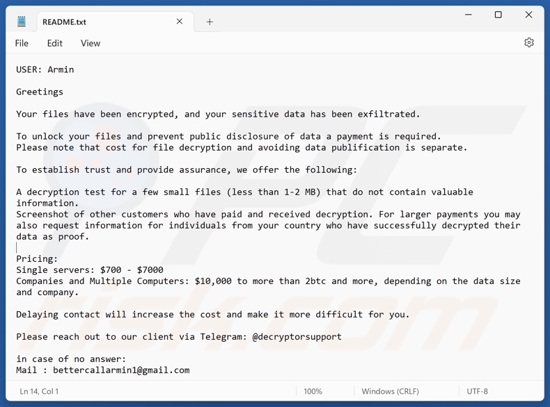 Pe32s ransomware nota de resgate (README.txt)
