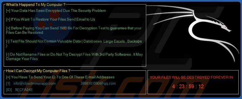 QQ ransomware nota de resgate (pop-up)