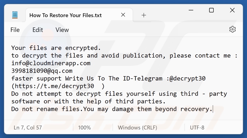 QQ ransomware ficheiro de texto (How To Restore Your Files.txt)