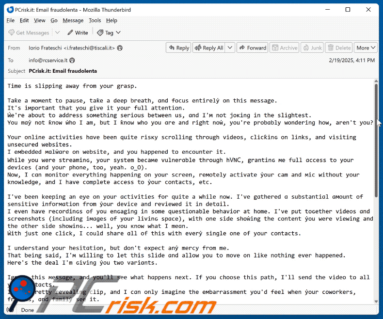 Time Is Slipping Away From Your Grasp Email Aparência de fraude