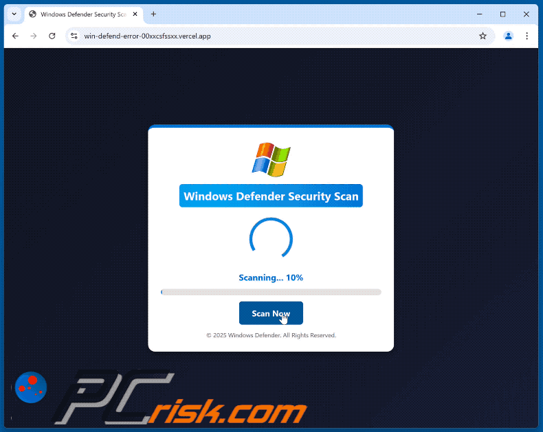 Aparência alternativa de Windows Defender Security Scan fraude (GIF)