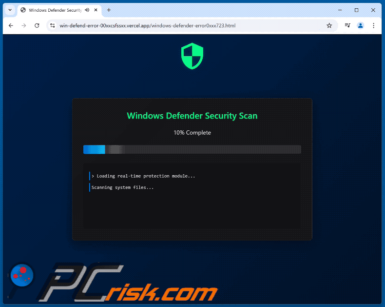 Aparência de Windows Defender Security Scan fraude (GIF)