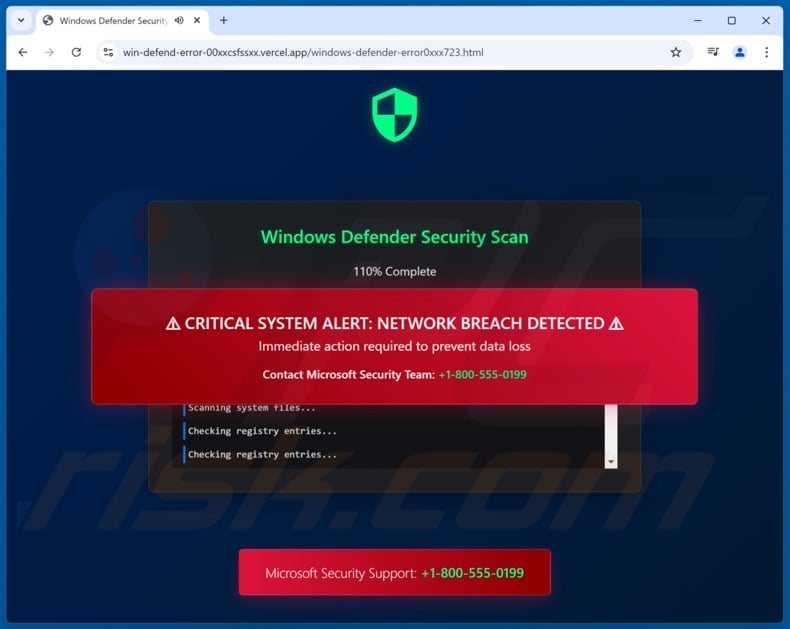 Windows Defender Security Scan fraude