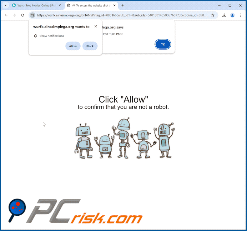 ainasimplega[.]org aparência do sítio web (GIF)