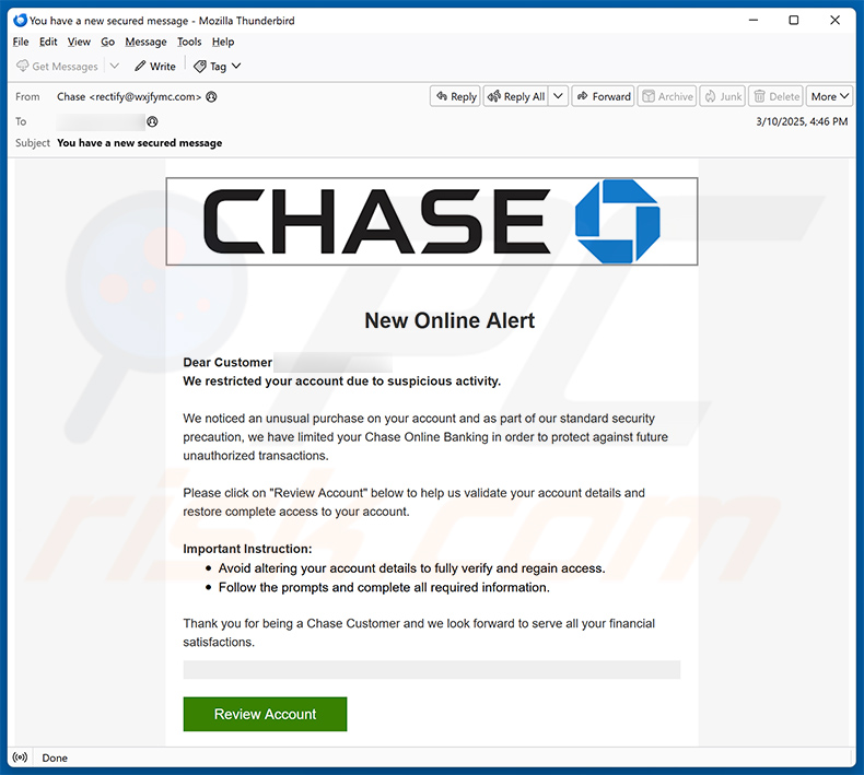 Chase - Suspicious Activity email fraude (2025-03-13)