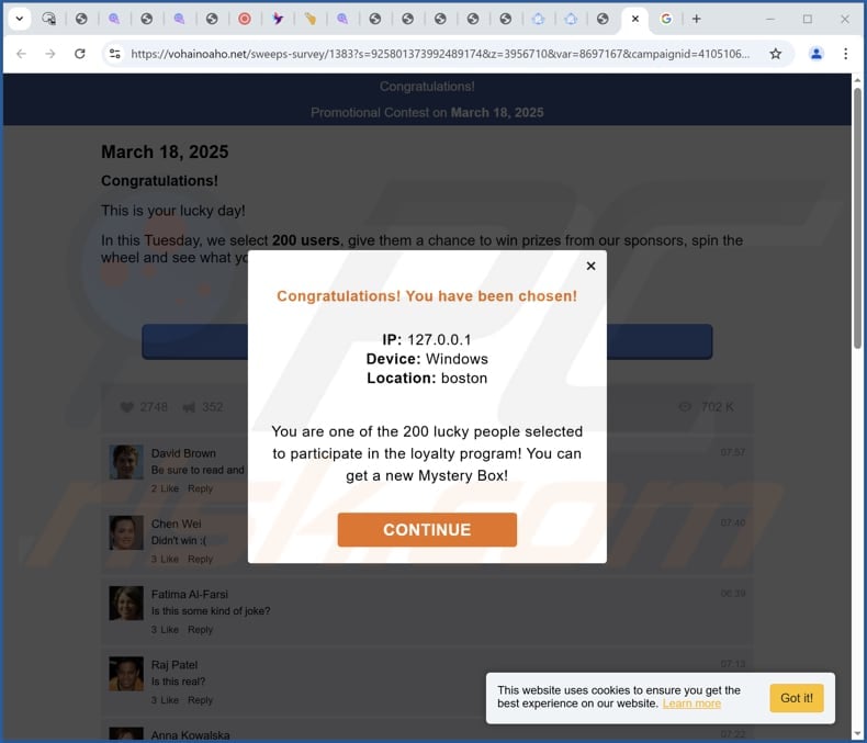 Congratulations! You Have Been Chosen! fraude
