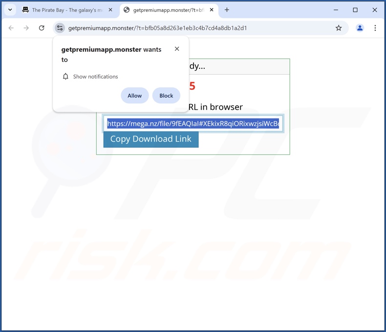 Sítio Web (getpremiumapp[.]monster) utilizado para promover Cuiall Apps PUA