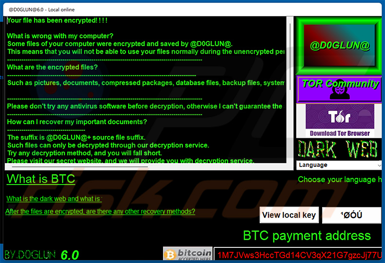 D0glun ransomware pop-up janela (2025-03-12)