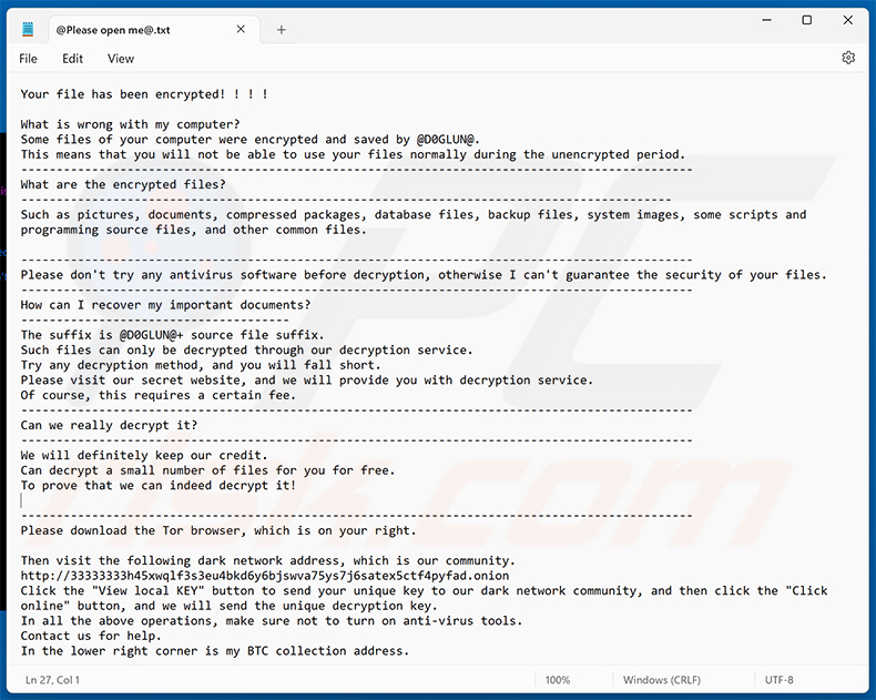 D0glun ransomware ficheiro de texto - @Please open me@.txt