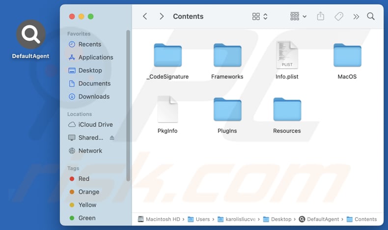 Pasta de instalação do adware DefaultAgent