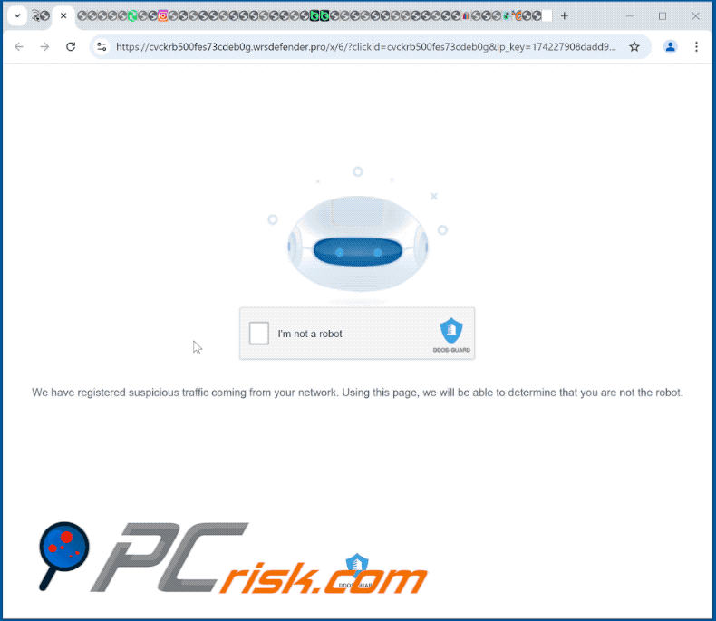 Defender aparência do sítio web da família GIF (wrsdefender[.]pro)