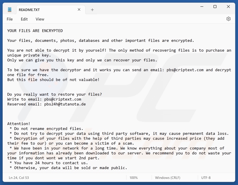 ELDER (Beast) ransomware nota de resgate (README.txt)