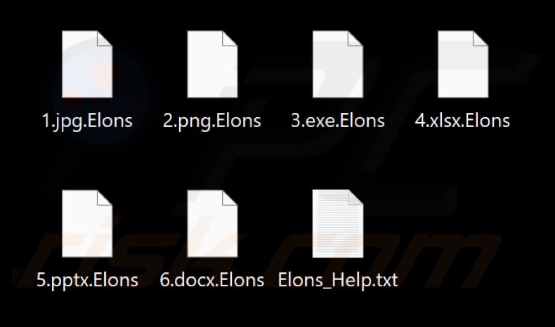 Ficheiros encriptados por Elons ransomware (extensão .Elons)