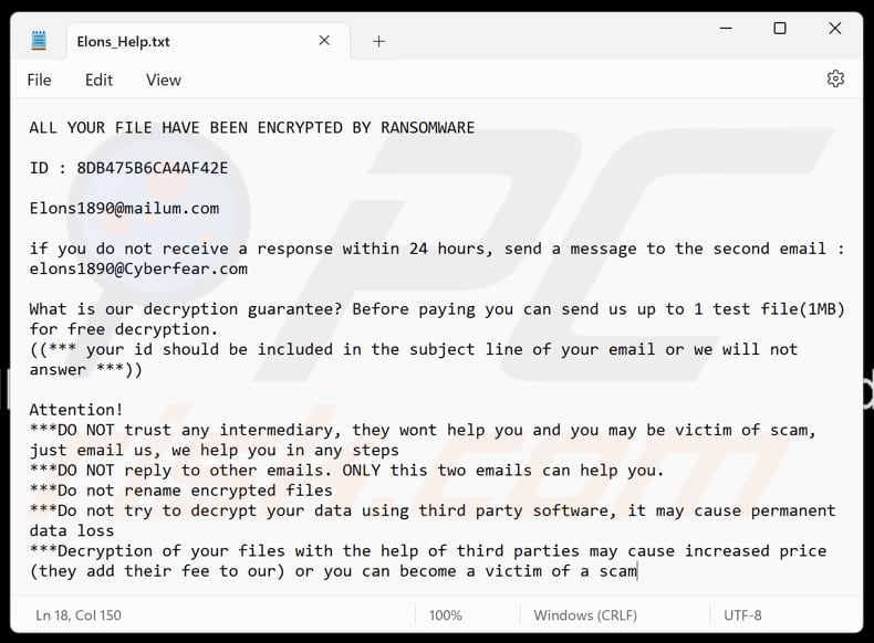 Elons ransomware ficheiro de texto (Elons_Help.txt)
