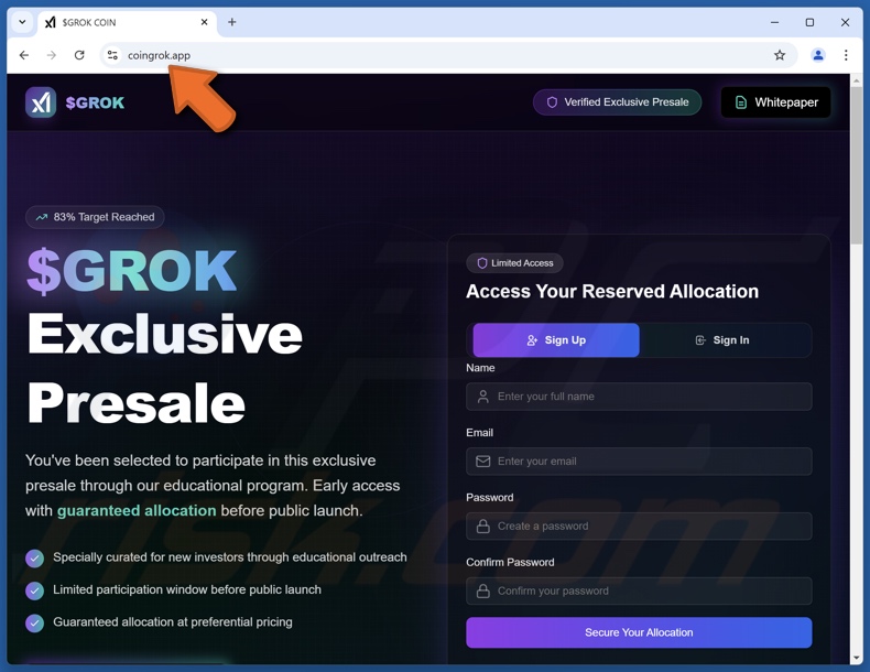 $GROK Presale fraude