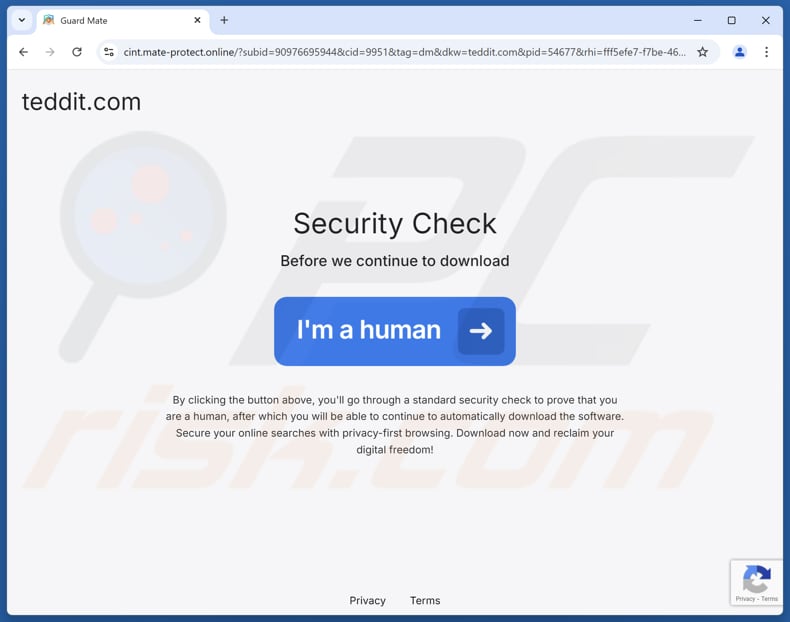 Site utilizado para promover a aplicação potencialmente indesejada GuardMate