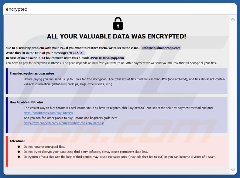 Jett ransomware nota de resgate (info.hta)