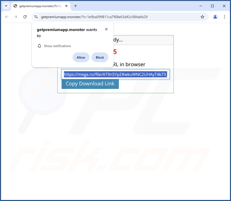 Site usado para promover o Kiicvoq Apps PUA (getpremiumapp[.]monster)