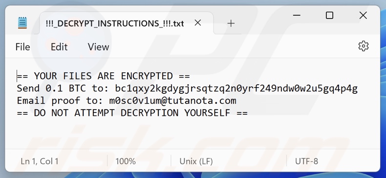 Moscovium ransomware nota de resgate (!!!_DECRYPT_INSTRUCTIONS_!!!.txt)