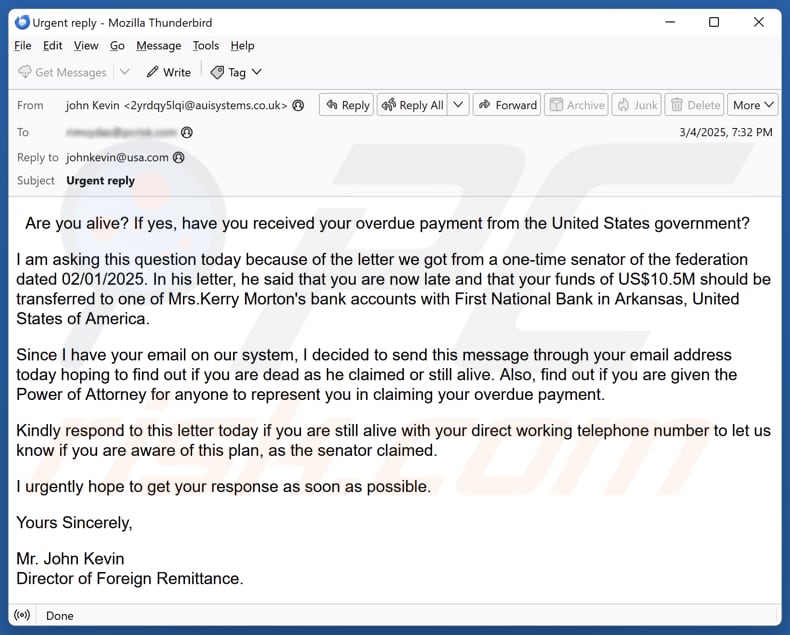 Overdue Payment campanha de spam por correio eletrónico