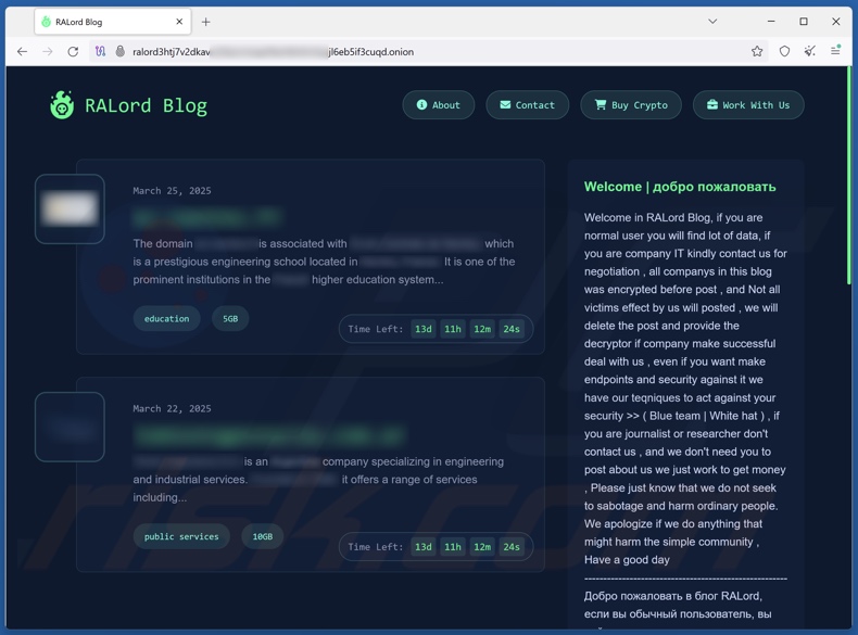 RALord ransomware sítio web de fuga de dados