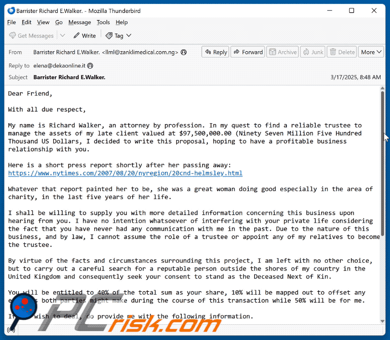 Reliable Trustee aparência de e-mail fraudulento (GIF)