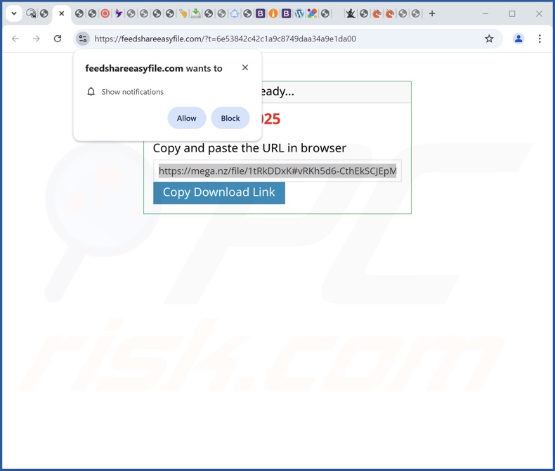 Sítio Web utilizado para promover Roxaq Apps PUA (feedshareeasyfile[.]com)