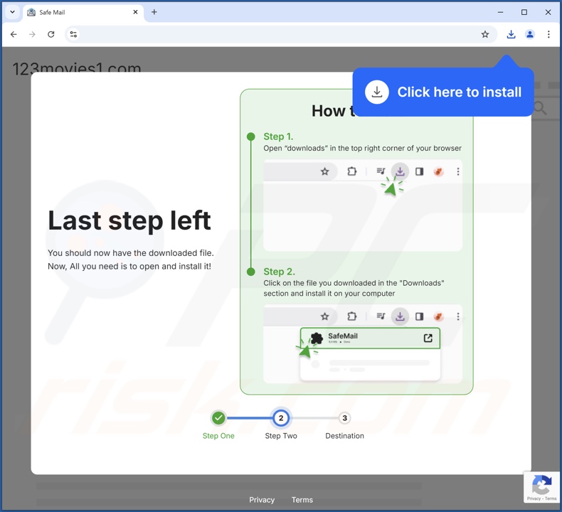 Sítio Web utilizado para promover o SafeMail PUA
