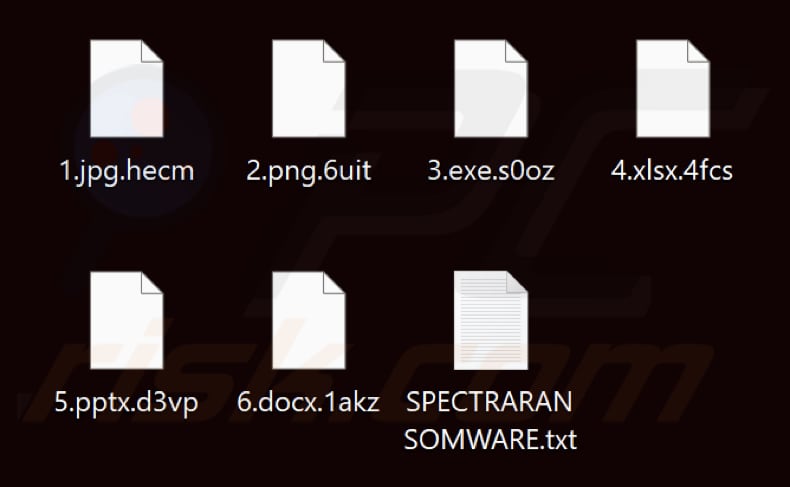Ficheiros encriptados pelo ransomware Spectra (extensão aleatória)