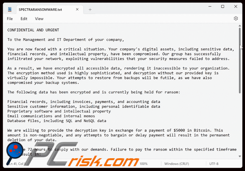 Spectra ransomware ficheiro de texto (SPECTRARANSOMWARE.txt)