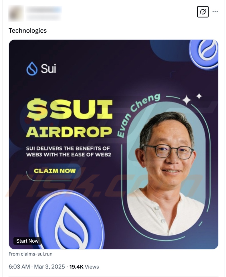 $SUI Airdrop esquema de promoção da publicação X (Twitter)