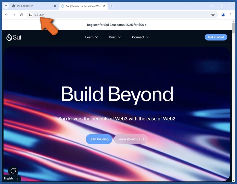Aparência do sítio Web da Sui real (sui.io)