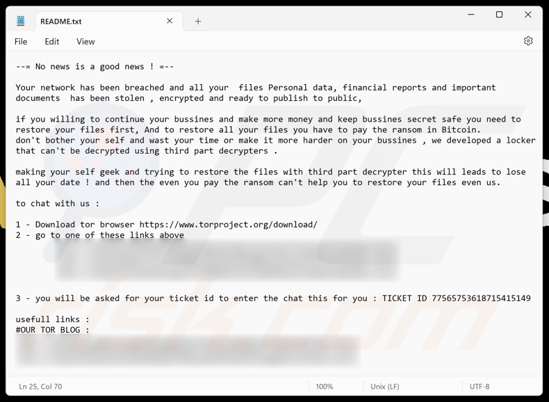 VanHelsing ransomware nota de resgate (README.txt)