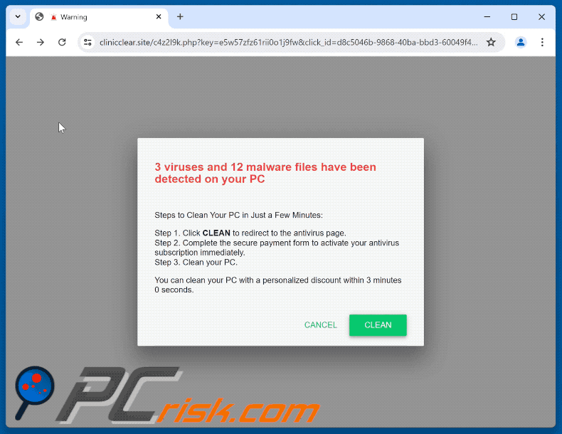 Aparência de Viruses And Malware Files Have Been Detected fraude