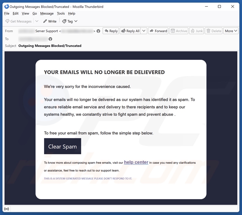 Your Emails Will No Longer Be Delivered campanha de spam por correio eletrónico
