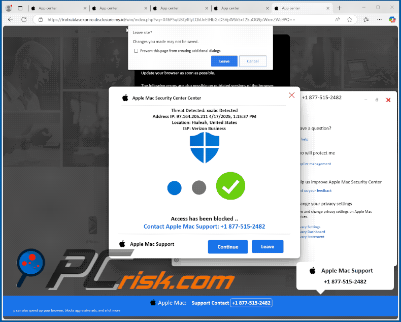 Aparência do Apple Mac Security Center fraudulento (GIF)