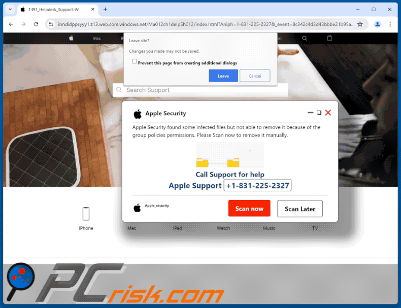 Aparência de Apple Security Found Some Infected Files fraude (GIF)