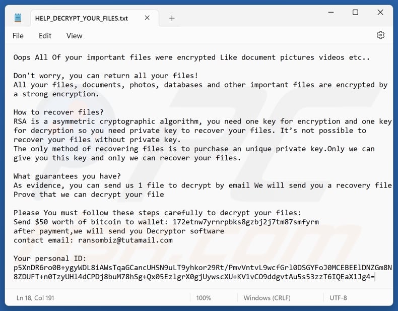 Craxsrat ransomware nota de resgate (HELP_DECRYPT_YOUR_FILES.txt)