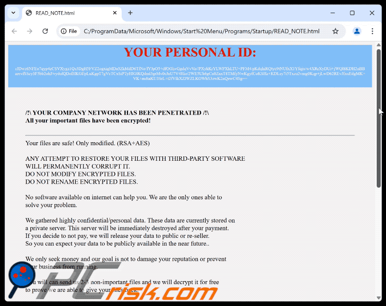 Nota de resgate do ransomware CRFILE (READ_NOTE.html)